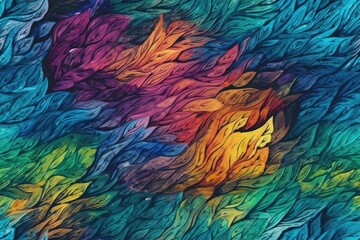 multi-colored leaves with a vibrant rainbow backdrop. Generative AI