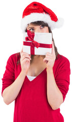 Festive young woman holding a gift