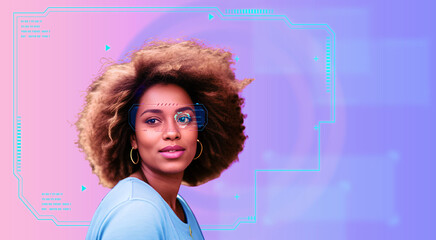 Female person afro hair african skin country beautiful element technology robot ai human chat gpt...