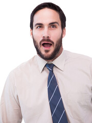 Portrait of shocked businessman with mouth open