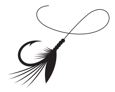 recommend clip art: Draw fly fishing lure and a curved line. Fishing tool symbol.