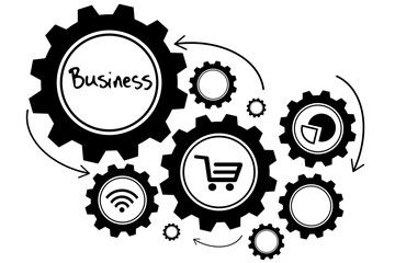 Black gear with symbols over white background