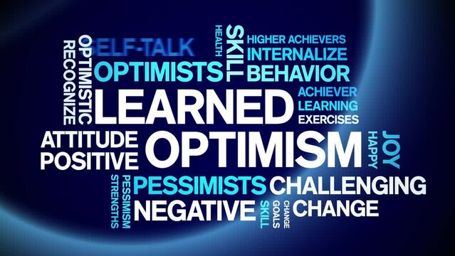 Learned Optimism animated tag word cloud;text design animation kinetic typography seamless loop.