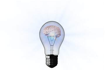 Illustration of human brain in light bulb