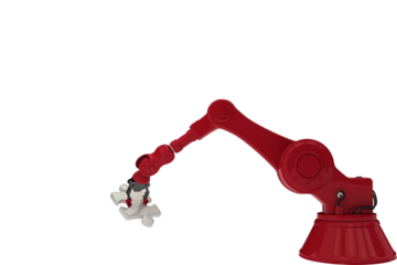 Red robotic hand picking up jigsaw puzzle piece