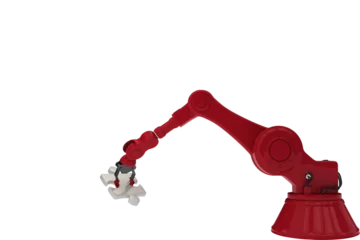 Wandcirkels aluminium Red robotic hand picking up jigsaw puzzle piece © vectorfusionart