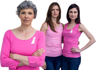 Portrait of women in pink outfits posing for breast cancer awareness