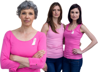 Portrait of women in pink outfits posing for breast cancer awareness
