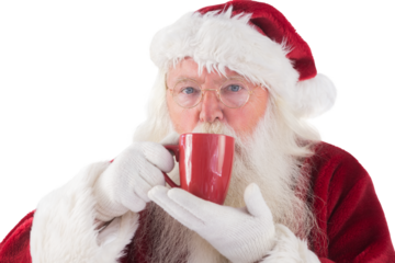 Santa drinks from a red cup