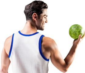 Happy athlete male holding a ball 