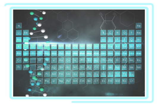 Digital image of dna helix with periodic table - Powered by Adobe