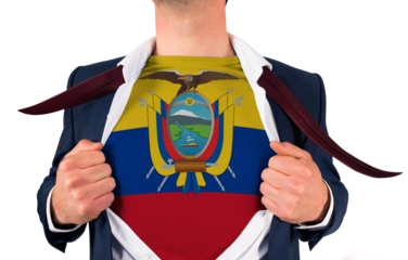 Businessman opening shirt to reveal ecuador flag
