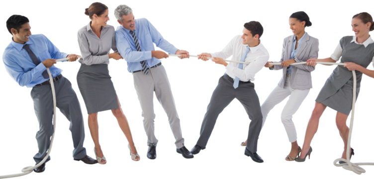Business people pulling rope