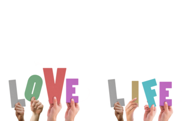 Cropped hands holding colorful words love and life 
