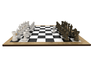 Chess pieces facing off on board