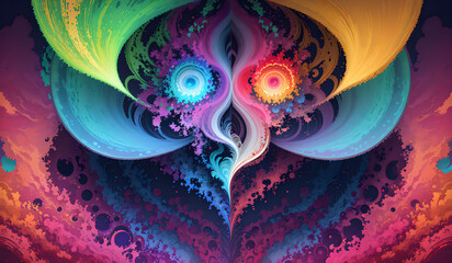 Photo of an abstract painting with a colorful swirl design