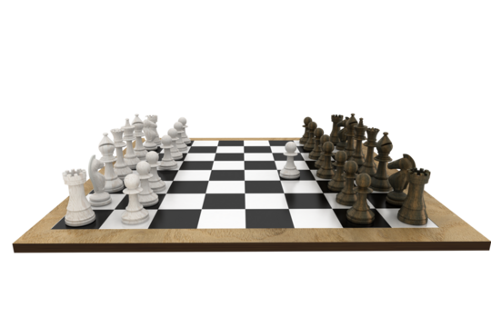 Chess pieces facing off on board