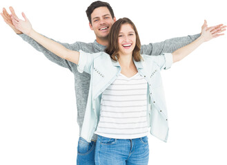 Couple embracing with arms outstretched