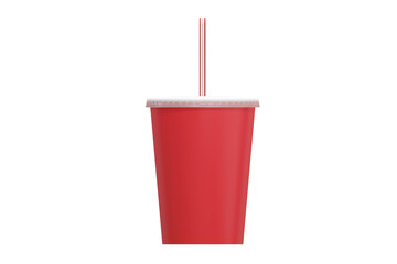 Composite image of red disposable cup with straw