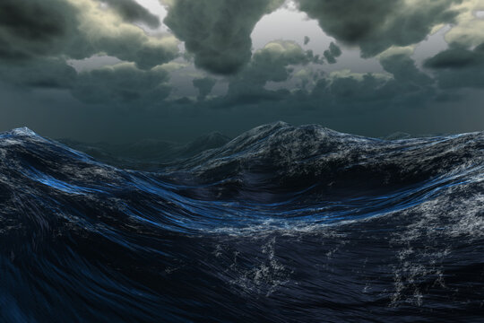 Fototapeta Stormy sea under dark sky