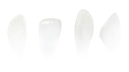 A set of smears of transparent gel. Lubricant, gel, serum. Flowing, liquid, transparent. Isolated without background. Isolated without background. PNG