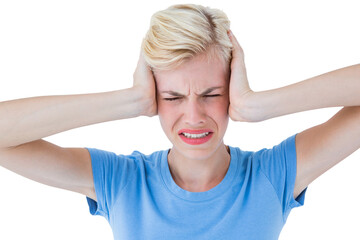 Frustrated woman holding her head