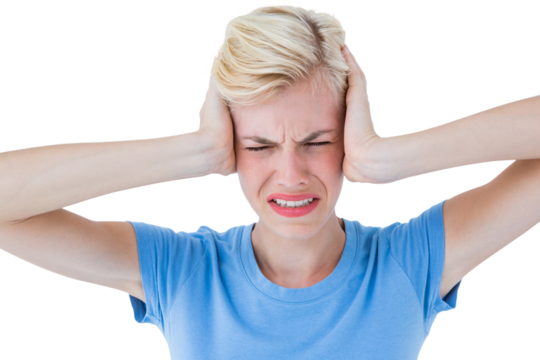 Frustrated woman holding her head