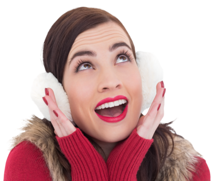 Surprised brunette in winter clothes