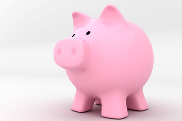 Pink piggy bank against white background
