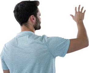 Man touching invisible object