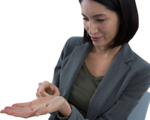 Businesswoman pretending to hold invisible object
