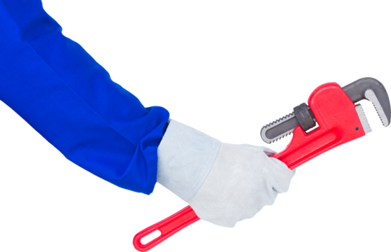 Workman holding pipe wrench