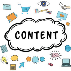 Content text surrounded by various web icons