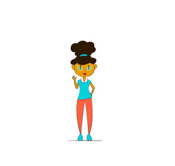 Cartoon Woman with Curly Brown Hair