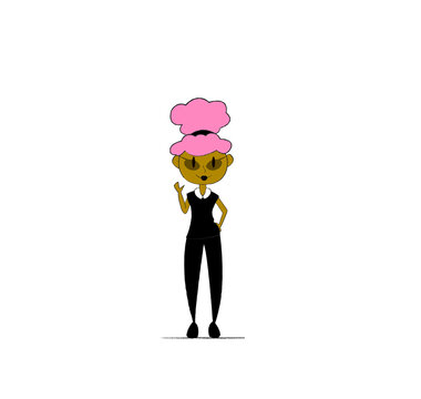 Cartoon Black Woman With Pink Hair