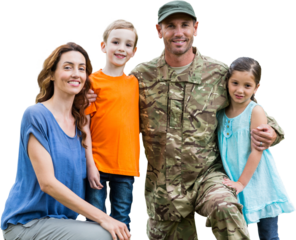 Portrait of army man with family