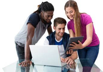 Creative team looking at digital tablet