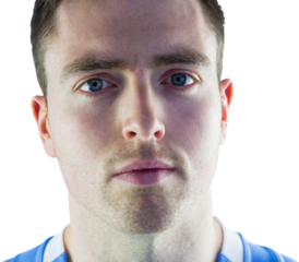 A rugby player looking at the camera
