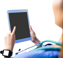 Asian nurse using tablet