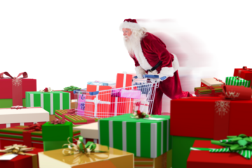 Santa delivering gifts from cart
