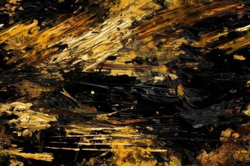 abstract painting featuring a bold yellow and black color scheme. Generative AI