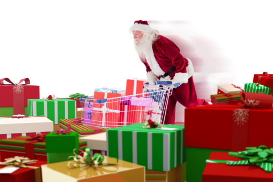 Santa delivering gifts from cart