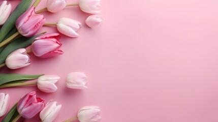 Obraz na płótnie Canvas Spring tulip flowers with copy space for Mother's Day, Generative ai