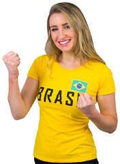 Excited football fan in brasil tshirt