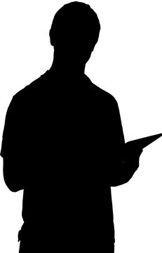 Silhouette man holding clipboard