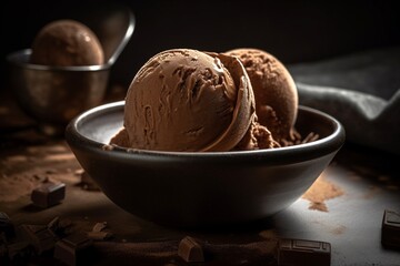 Chocolate ice cream on bowl AI Generative