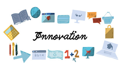 Innovation text amidst various colorful vector icons