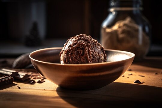 Chocolate ice cream on bowl AI Generative