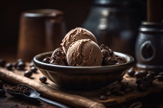 Delicious chocolate ice cream on bowl