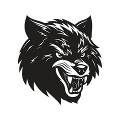 angry wolf, logo concept black and white color, hand drawn illustration